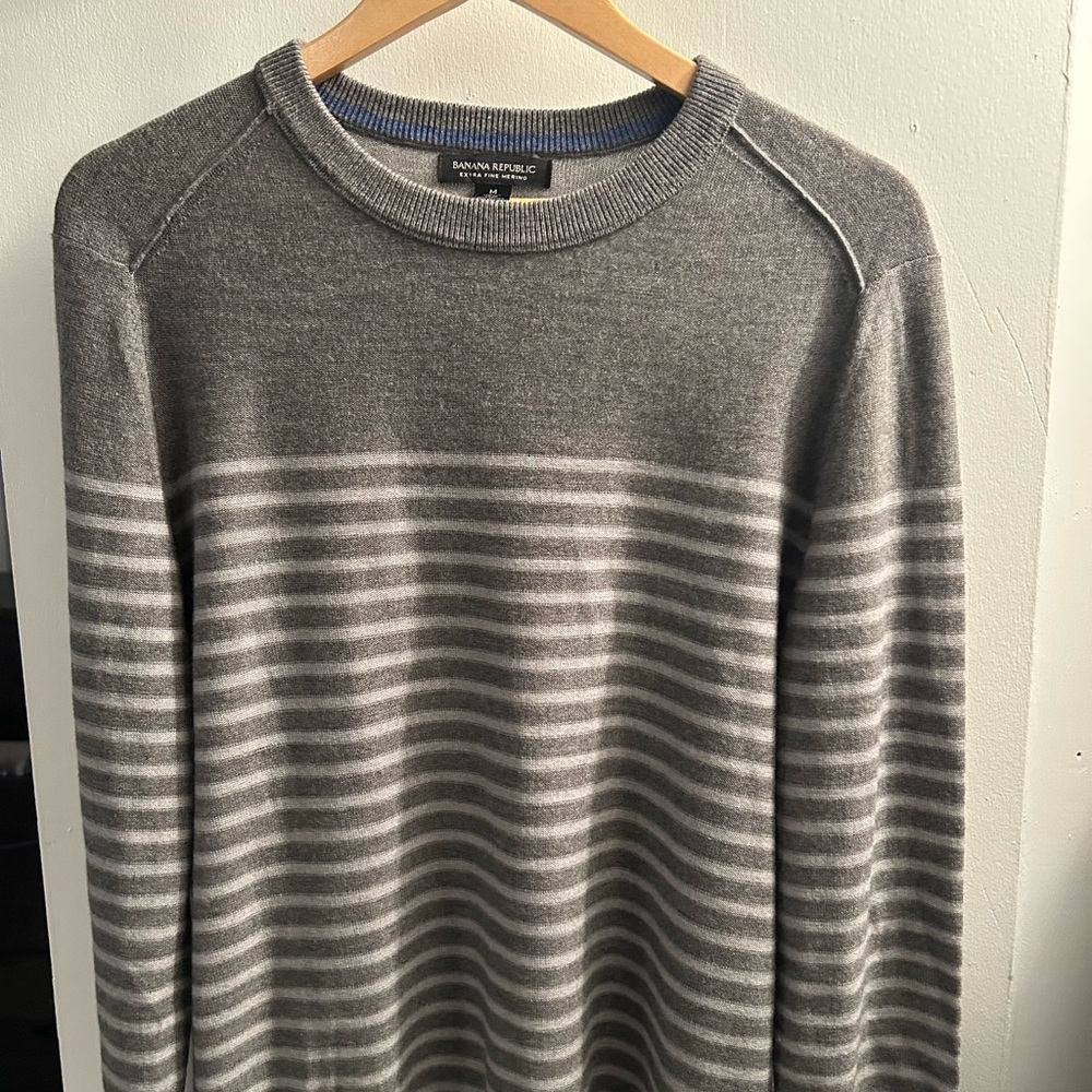 Banana Republic Grey Striped Crewneck Sweater